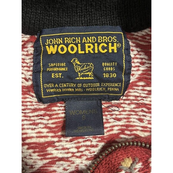 VTG Woolrich Women's Winter Cabin Vest Snow Flake RED Nordic Pockets Small - Picture 4 of 5